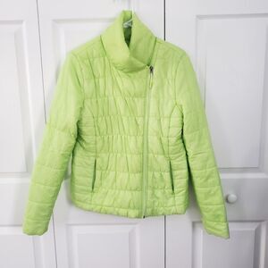 Exertek Lime Green Puffer Jacket with Asymmetrical Zipper